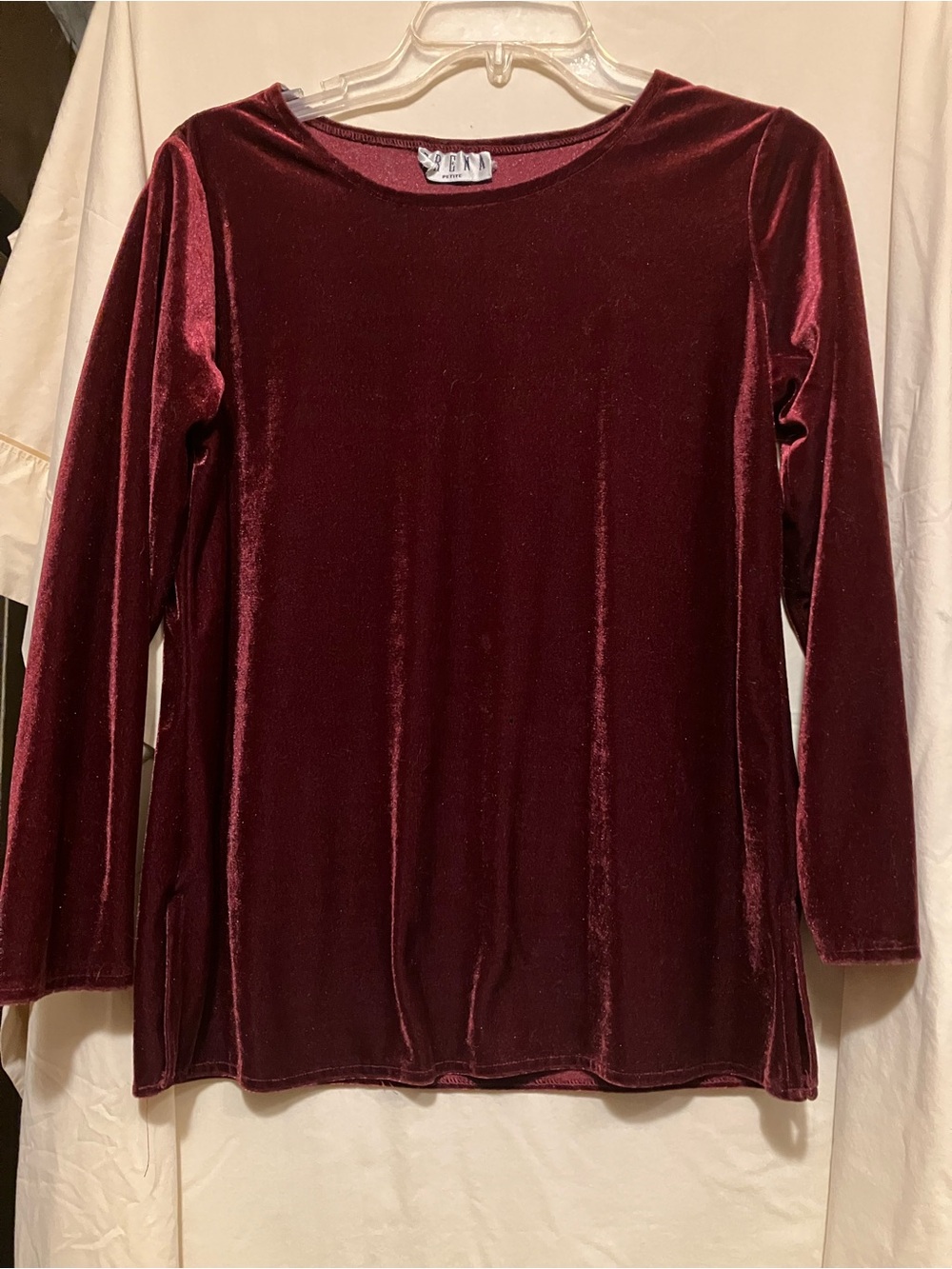 BKE Velvet Long-Sleeve Blouse in Wine